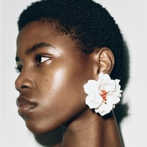 White Floral Statement Earrings